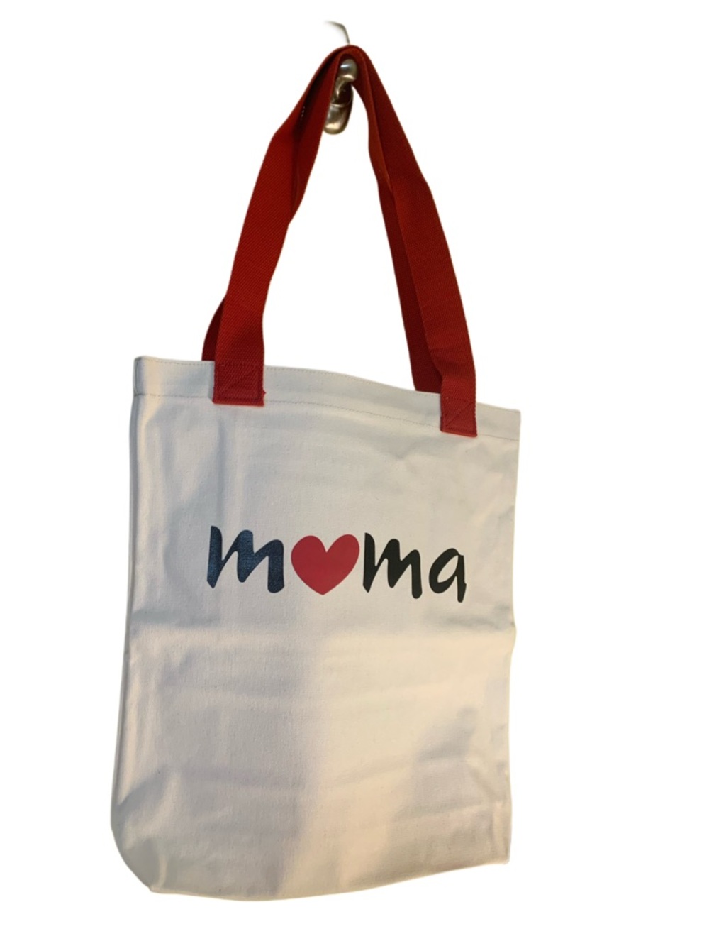 Moma Canvas Tote with Red Heart and Red Straps